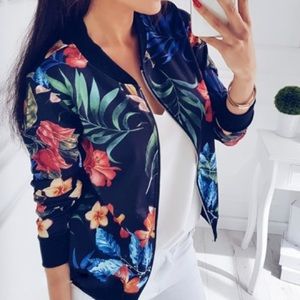 Blue floral bomber jacket